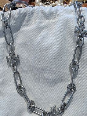 Tory Burch Silver Crystal Link Necklace - Women Jewelry